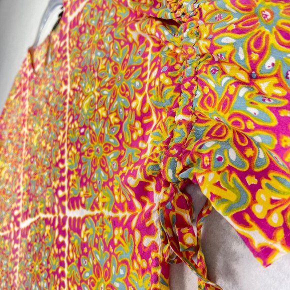 MARIMEKKO Womens 40 Jade Simbad Retro Floral Boho Tie Dye Tie Sleeve Blouse - Picture 3 of 10